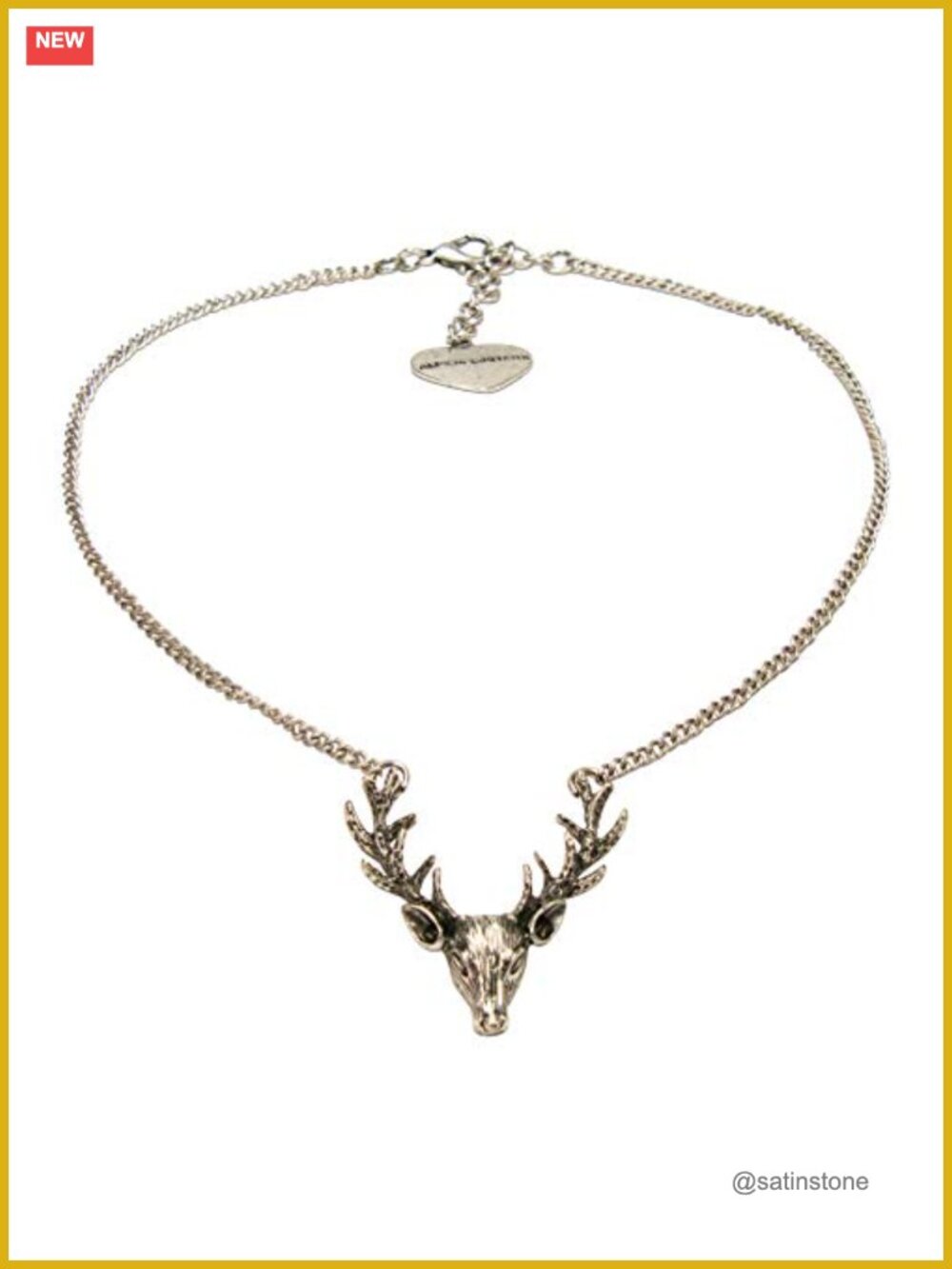 Bavarian Deer Head Metal Necklace Traditional Dirndl Jewelry
